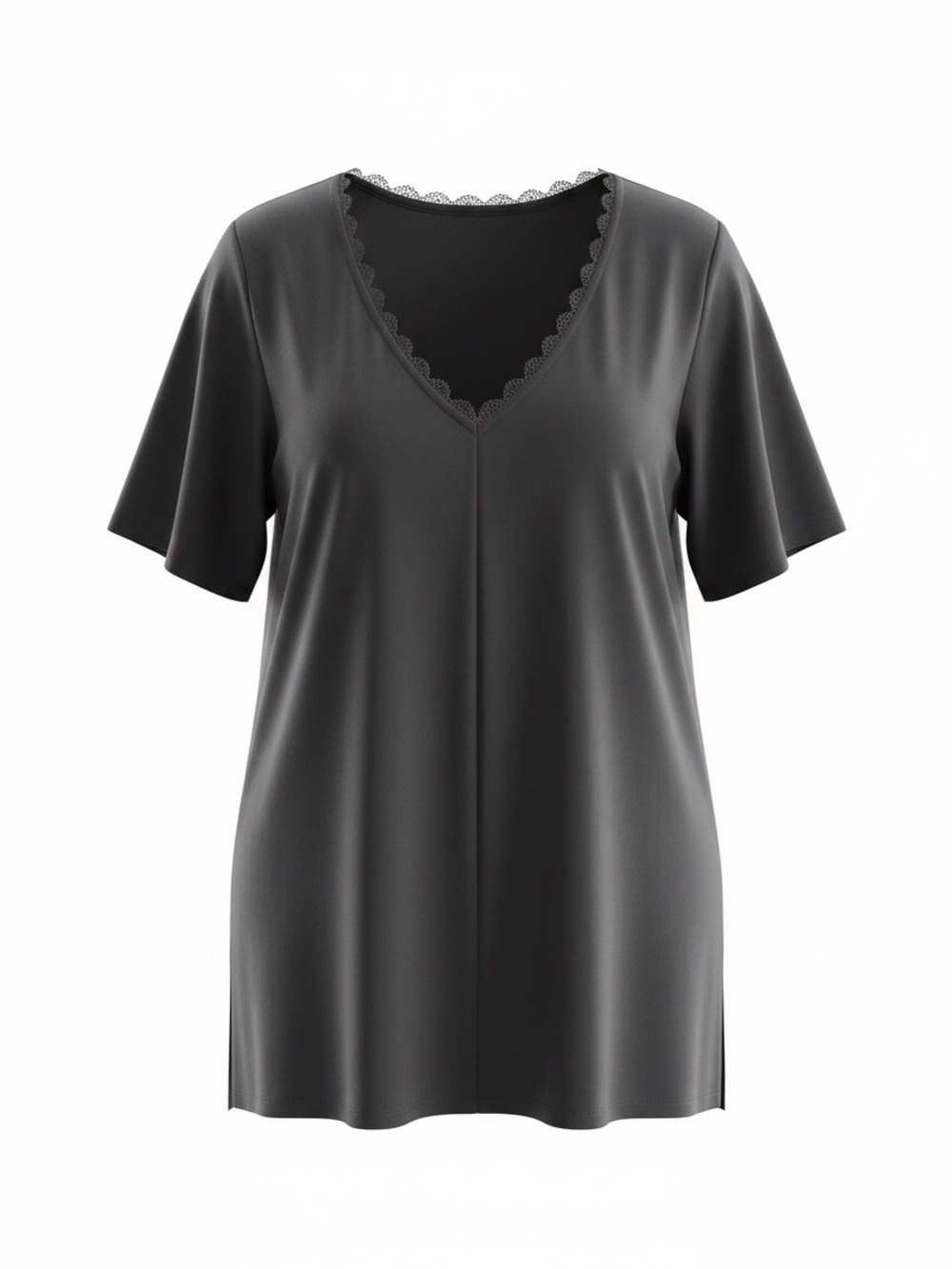 The Limited Navy V-Neck Short Sleeve Tee with Scalloped Trim